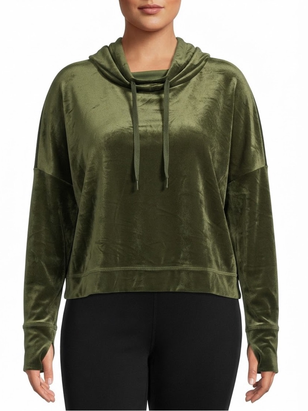 OFFLINE BY AERIE After Party Cowl Neck Velour Hoodie XXL 28” p2p Green $65 EUC